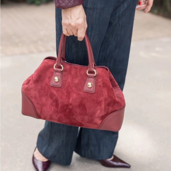 Talbots Handbags - Talbots burgundy suede double-handle satchel handbag